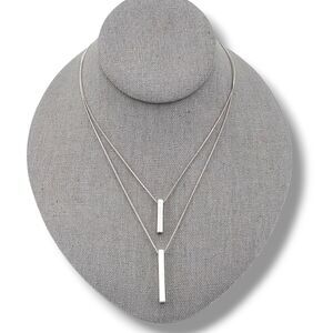 Silver Tone Double Strand Vertical Bar Choker Collar Necklace Minimalist